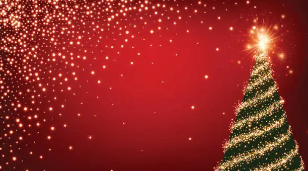 Vector illustration of Red background with Christmas tree.