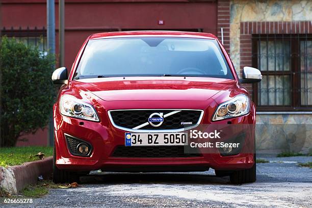 New Red Volvo At The Istanbul Streets Stock Photo - Download Image Now - Car, Front View, Windshield