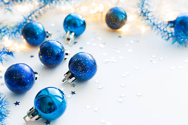 istock Christmas and New Year background with blue decorative balls 626655386