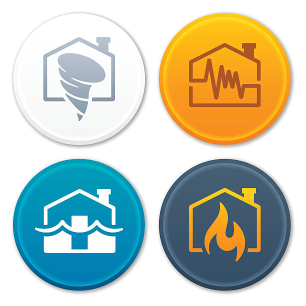 Tornado Earthquake Flood Fire Disaster Symbols Disaster symbols and icon collection including tornado, earthquake, flood and fire symbols. EPS 10 file. Transparency effects used on highlight elements. vandalism stock illustrations