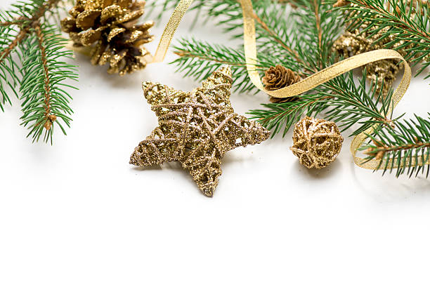 istock Merry Christmas background. New year. Tree, gold, cones, ornaments 626656592