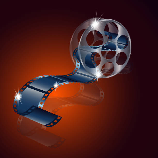 istock Movie reel film vector with reflection isolated on red backgroun 626658214