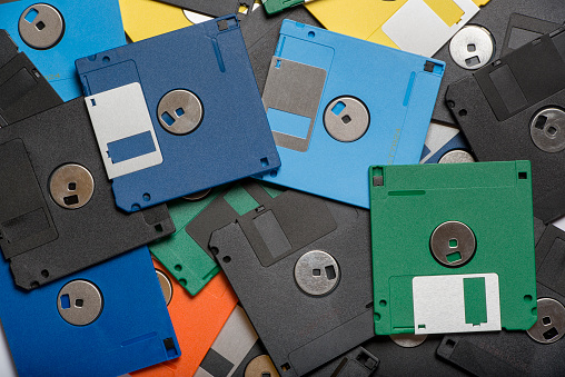 Pile of color floppy disks