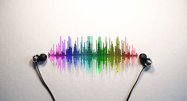 visual sounds headphones placed down with visual soundwave sound wave photos stock pictures, royalty-free photos & images