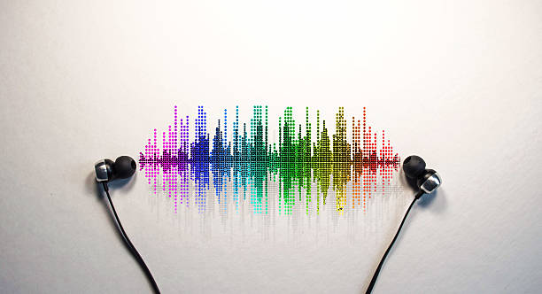 visual sounds headphones placed down with visual soundwave metallic red chrome pattern stock pictures, royalty-free photos & images