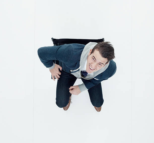 Above view of man looking at camera