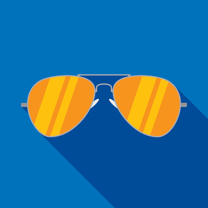 Vector illustration of a blue aviator sunglasses icon in flat style.
