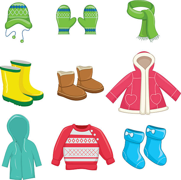 Vector Illustration Of Winter Clothes Vector Illustration Of Winter Clothes december clipart pictures stock illustrations