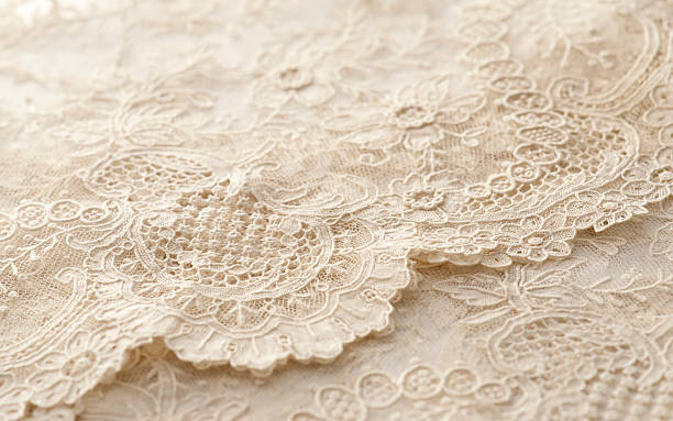 istock Close-up of beige lace fabric 626670234