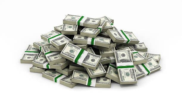 big pile of money american dollar bills on white background - pengar bildbanksfoton och bilder