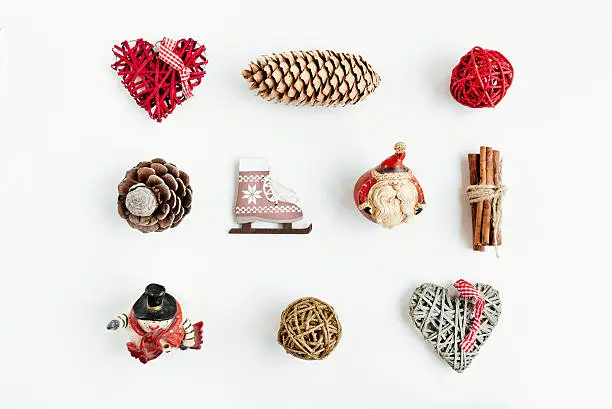 Photo of Christmas decorations and objects for mock up template design.