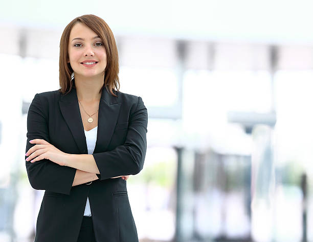 istock Modern business woman in the office with copy space 626686130