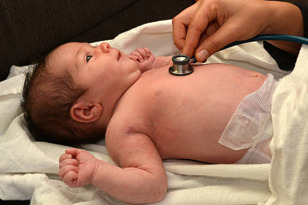hebamme überprüft neugeborenes - human pregnancy midwife visit healthcare and medicine stock-fotos und bilder