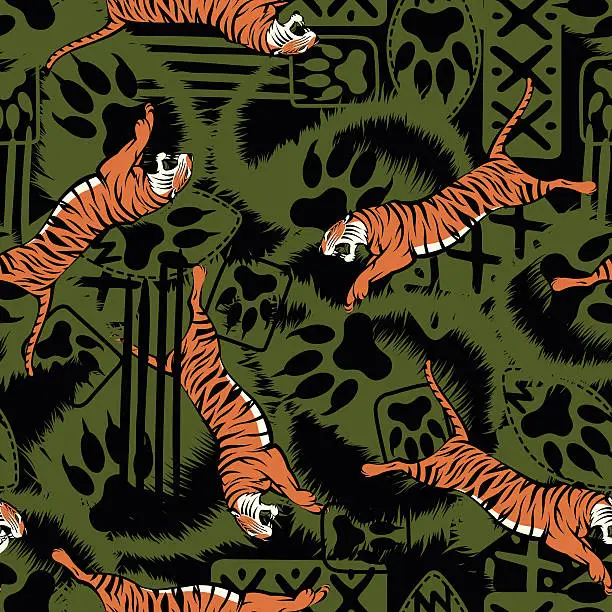 Vector illustration of Wild tiger repeat seamless pattern