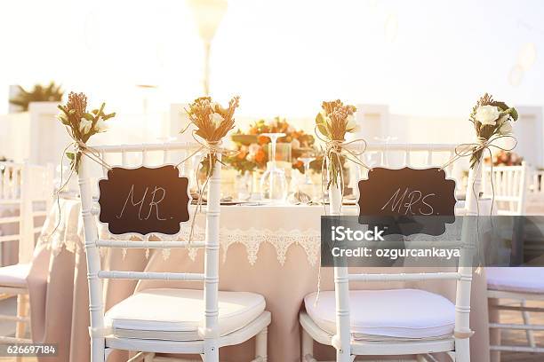 Mr Mrs Stock Photo - Download Image Now - Wedding, Sign, Table