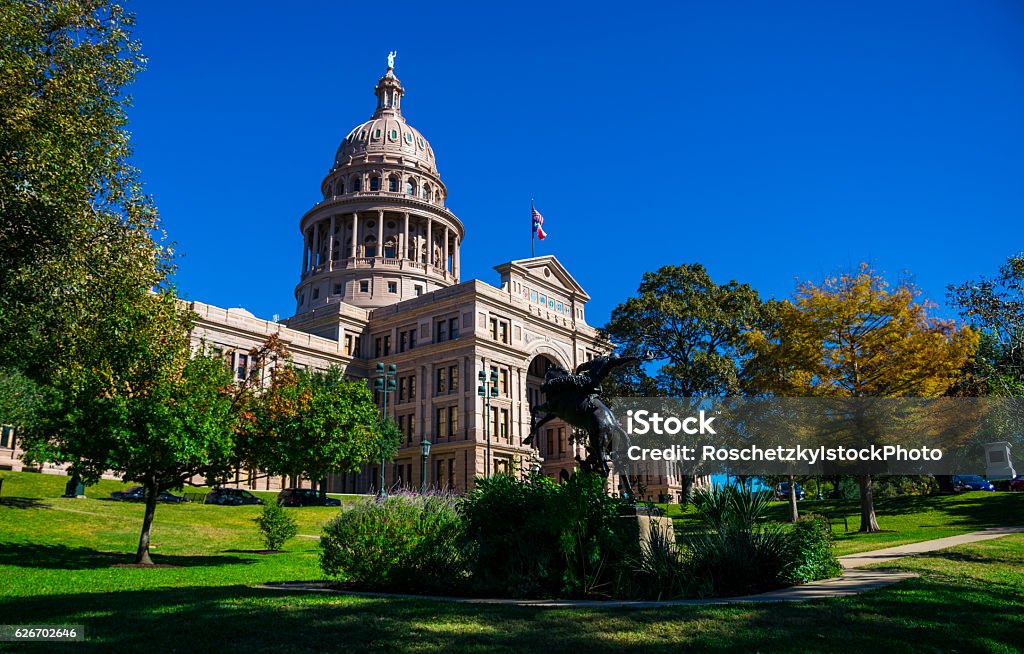 Texas State Capitol Building Autunno Austin Texas Landmark - Foto stock royalty-free di Texas State Capitol