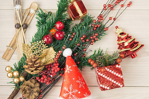 istock Christmas decorations on wooden background.Gift balls 626703108