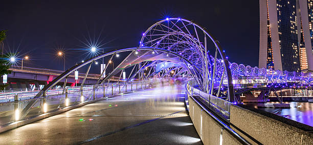Helix bridge at night in Singapore stock photo