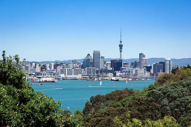 Auckland from Devonport, New Zealand on a nice day of summer with clear sky.
