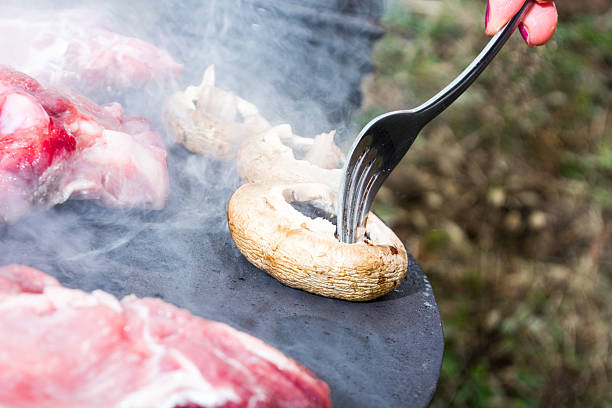 istock Grilling meat on wood stove 626709112