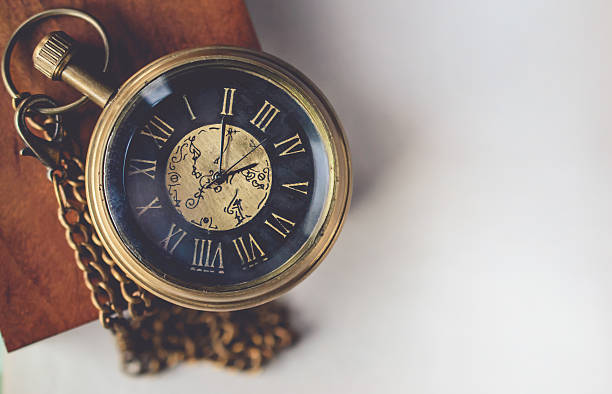 istock Pocket Watch on the Box Wood with Blank Space 626709566