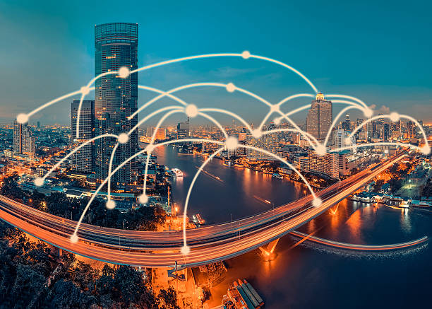istock Bangkok cityscape and connection technology concept 626724422