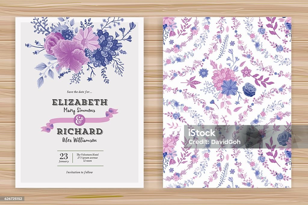 Floral Wedding Invitation Template A wedding invitation template adorned with floral elements. EPS 10 file, layered & grouped for easy editing. Floral Pattern stock vector