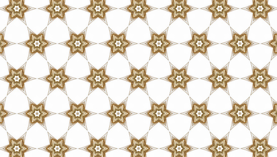 Shimmering gold stars in seamless pattern on white background.