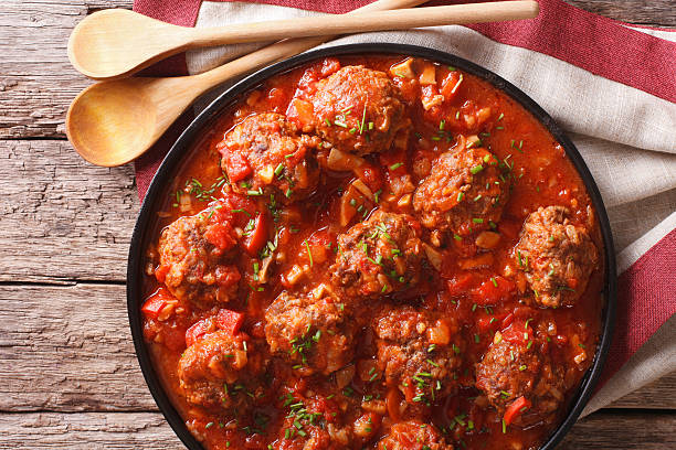 istock Tasty food: Meatballs albondigas with tomato sauce close-up 626751934
