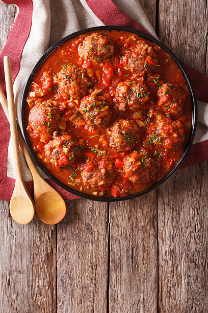 istock Meatballs with spicy tomato sauce on a plate 626751980