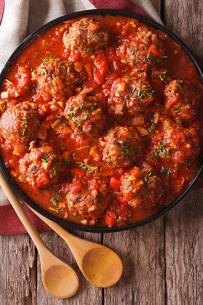 istock Albondigas meatballs with sauce on a plate close-up. vertical 626752086