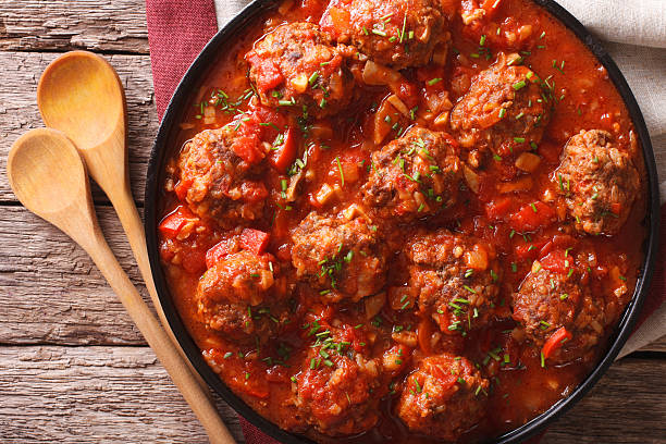 istock Albondigas meatballs with sauce on a plate close-up. horizontal 626752132