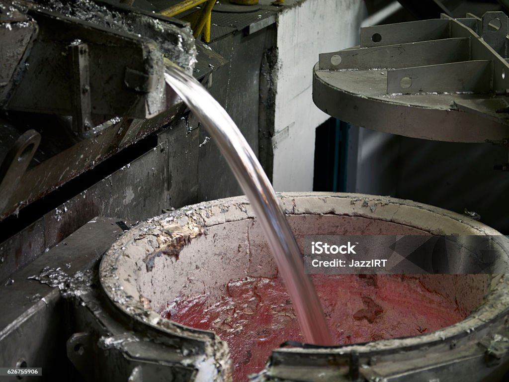 Pouring hot aluminum Aluminum Stock Photo