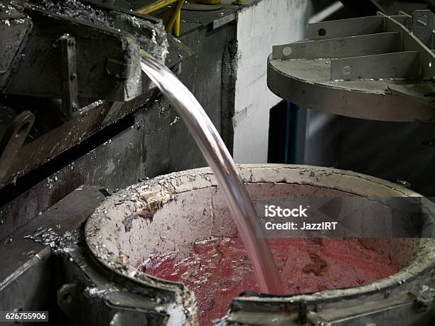 Pouring Hot Aluminum Stock Photo - Download Image Now - Aluminum, Aluminum Mill, Furnace
