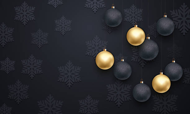istock Gold ball ornament snowflake decoration black pattern background Christmas 626771558