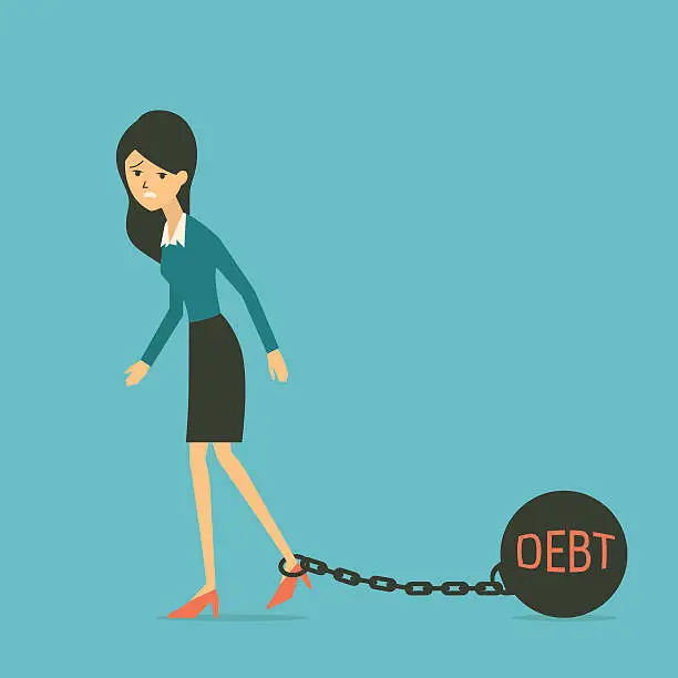 Vector illustration of Woman with debt