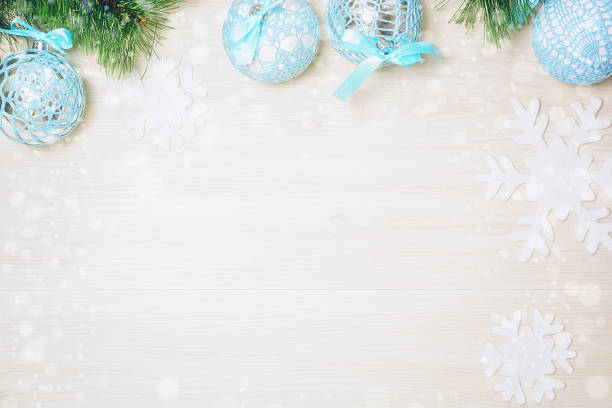 istock Blue Christmas balls on wooden background with copy space 626778974