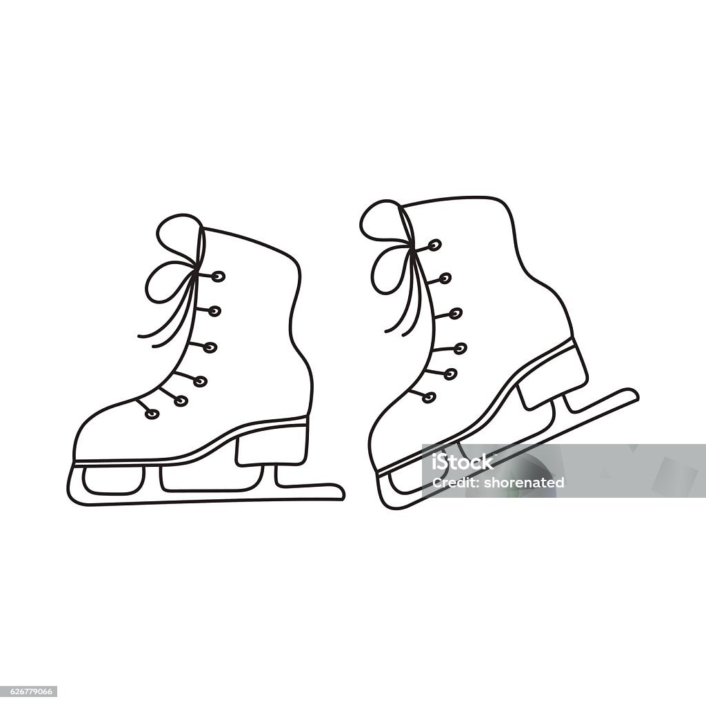Ice skates vector line illustration isolated. Ice skates vector line illustration isolated on white background doodle sketch. Figure skating icon. Ice Skate stock vector