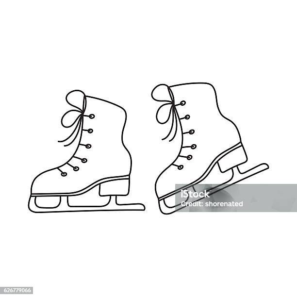 Ice Skates Vector Line Illustration Isolated Stock Illustration - Download Image Now - Ice Skate, Outline, Drawing - Activity