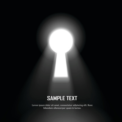 Key hole on black wall with light and shiny glow effect, template for business concept, vector art and illustration.