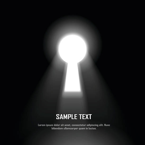 Key hole on black wall with light effect Key hole on black wall with light and shiny glow effect, template for business concept, vector art and illustration. keyhole stock illustrations