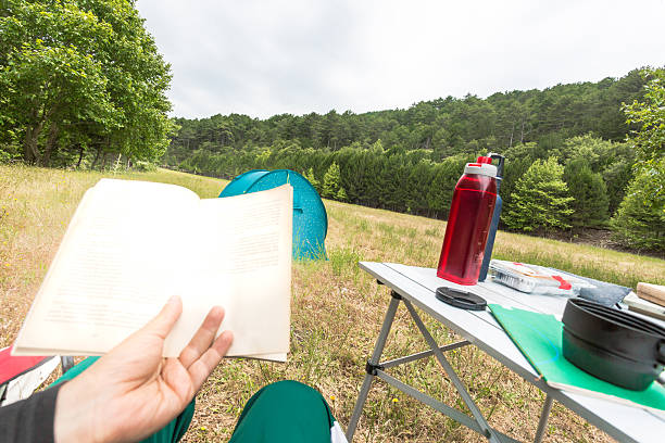 istock Reading book in nature from first person perspective 626780526