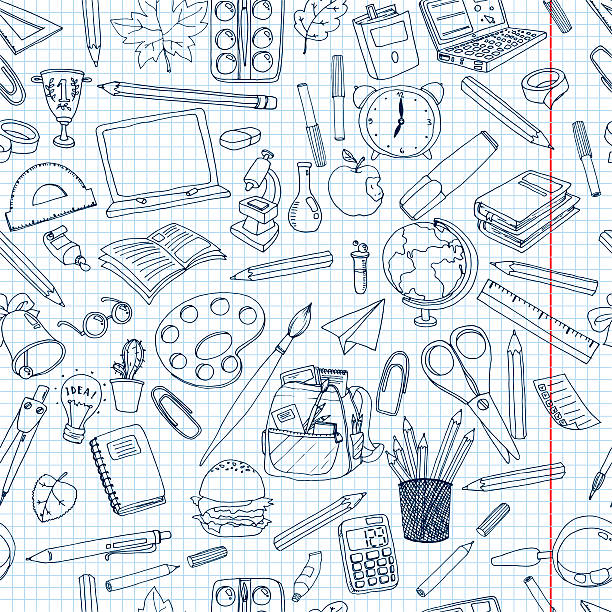 Colorful school  pattern. Seamless texture with pencils, books,
