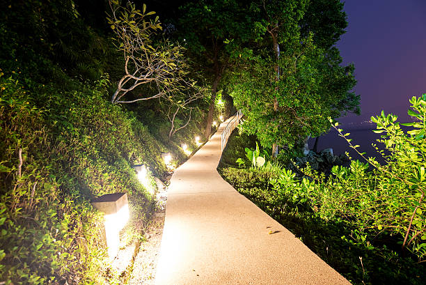 горная тропинка ночью - formal garden ornamental garden lighting equipment night стоковые фото и изображения