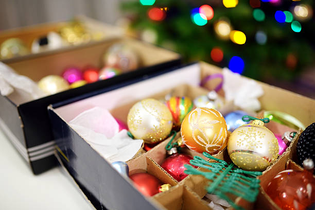 istock Colorful Christmas decorations in a boxes 626783562