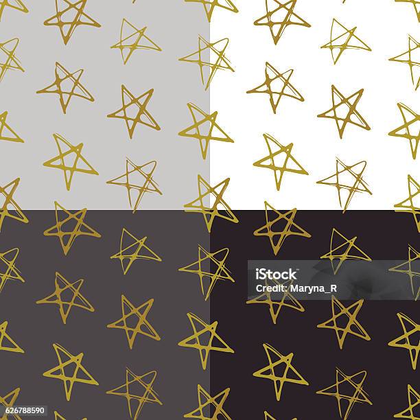 Star Color Ink Ink Hand Drawn Stars Seamless Pattern In Different Color Variations ...