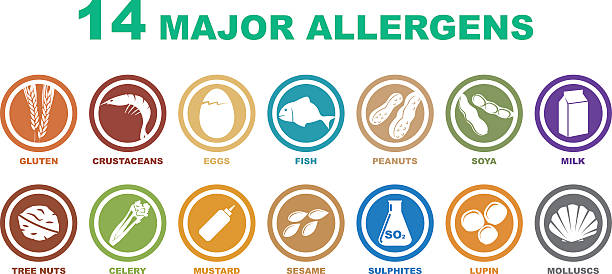 ilustrações de stock, clip art, desenhos animados e ícones de set of major allergens icons - allergy food peanut pollen