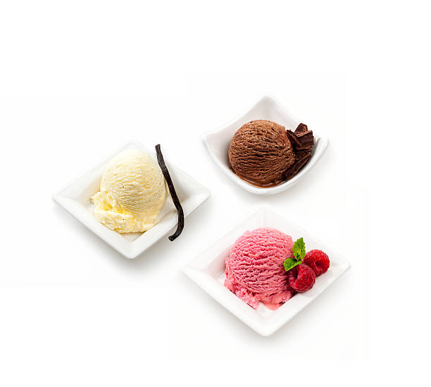 istock Three flavours of icecream on white 626798440