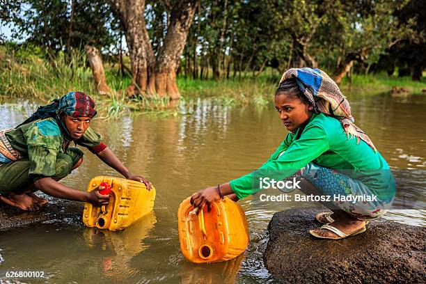 African Women Are Taking Water From The River Ethiopia Africa Stock Photo - Download Image Now