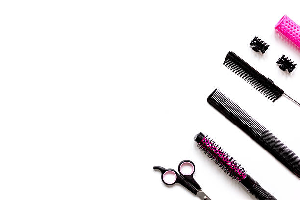 istock Tools for hair styling on white background top view 626800396